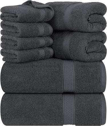 Utopia Towels - Juego de Toallas Premium de 8 Piezas, 2 Toallas de Baño, 2 Mano y 4 Toallitas - Algodón - para Casas, Hoteles y Spas, Altamente Absorbentes (Gris)